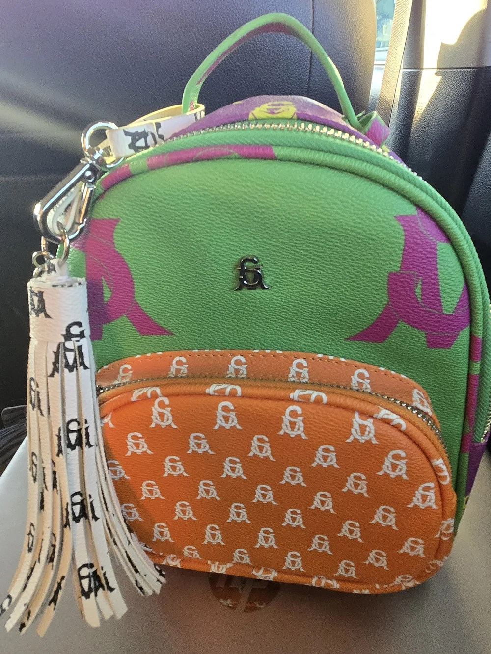 Steve Madden Colorful Mini Backpack Purse, Neon Green Orange Pink Statement Bag